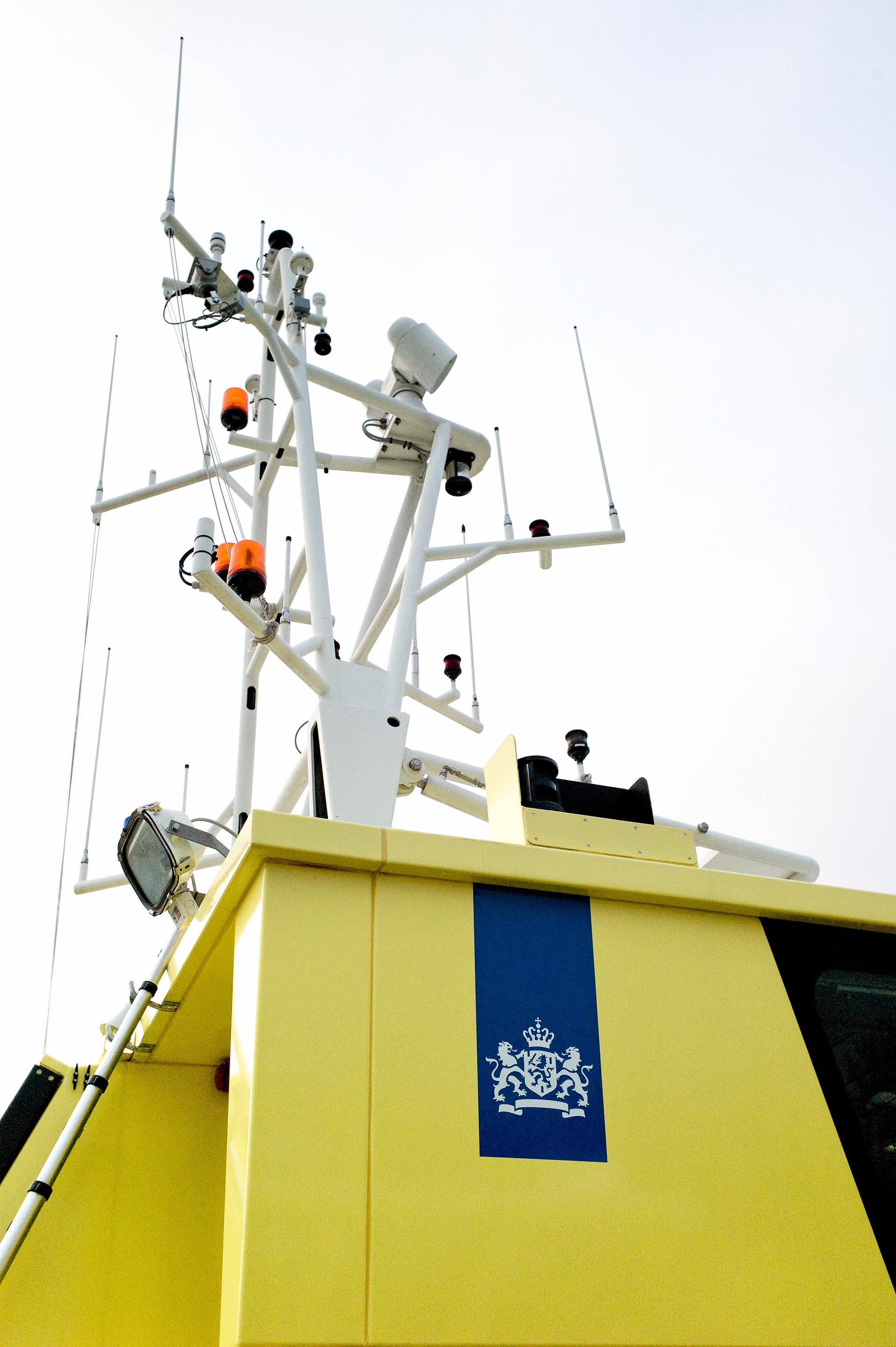 Marine radio antennas on patrol vessel